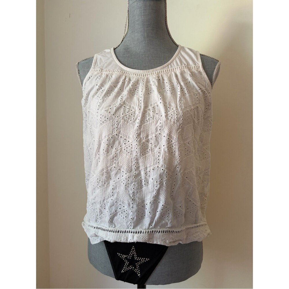 Adventura White Cotton Eyelet Lace Sleeveless Tank Top